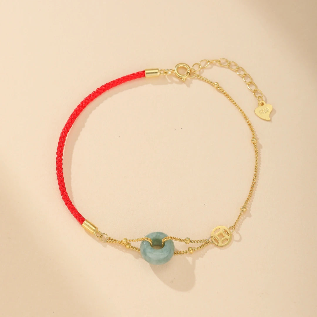 Jade Bracelet Red Thread "Charm Ribbon" Gold Silver