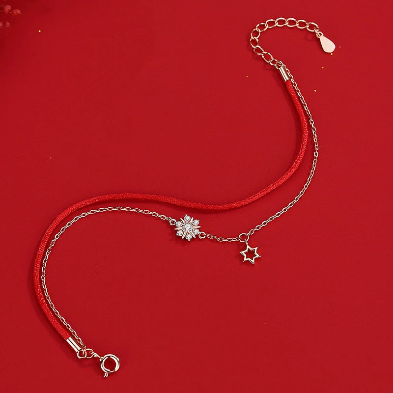 Red Thread Bracelet "Eternal Snow" Silver