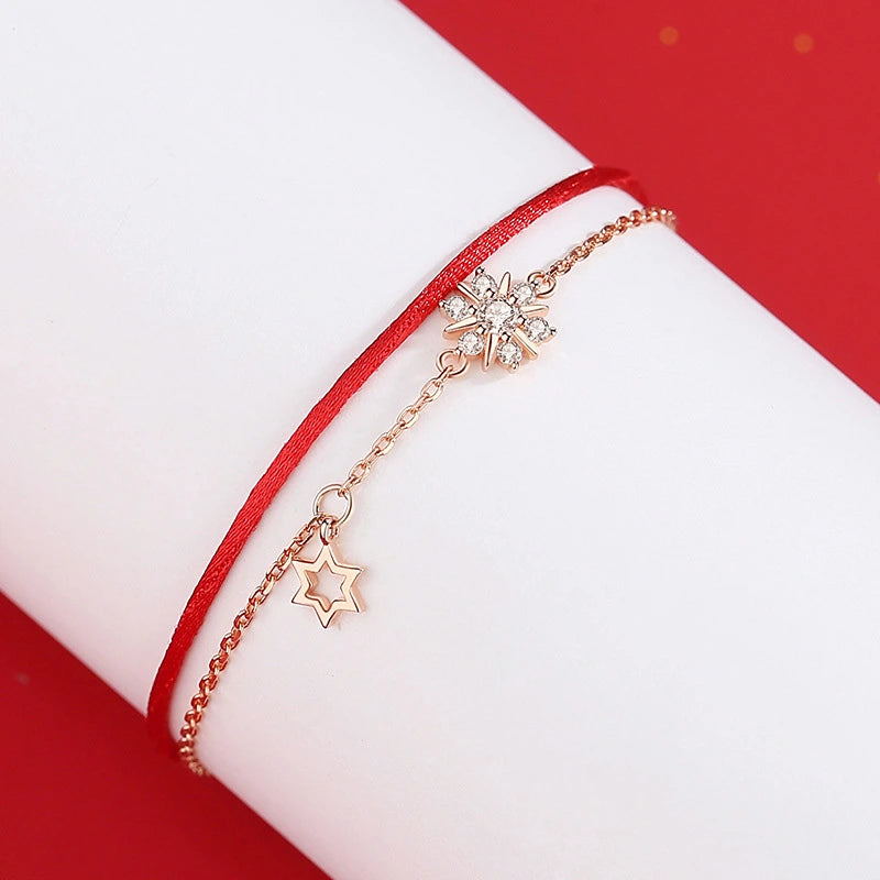 Red Thread Bracelet "Eternal Snow" Silver