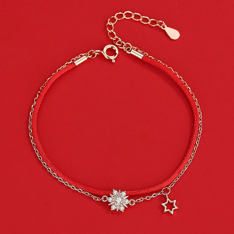 Red Thread Bracelet "Eternal Snow" Silver