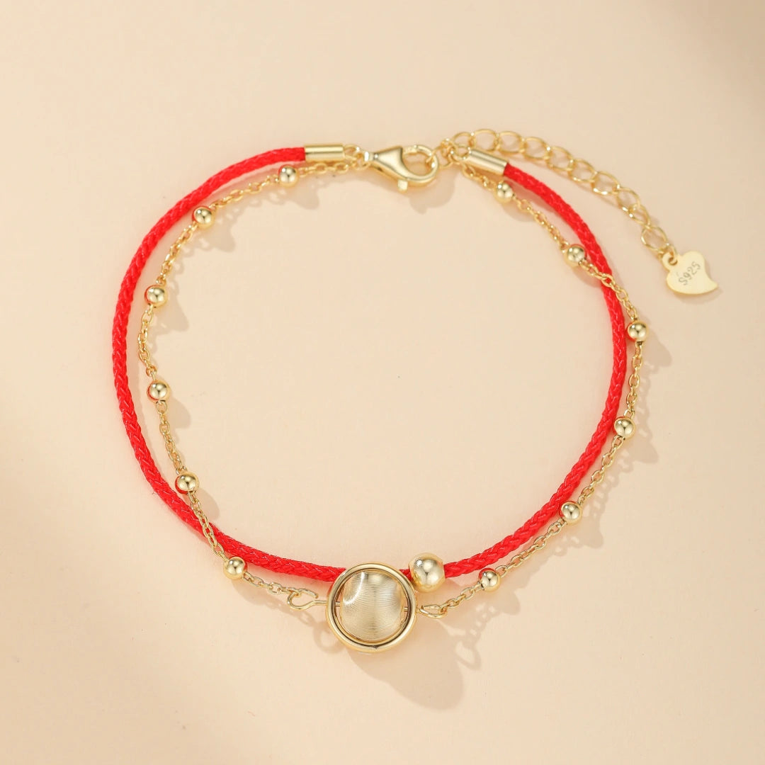 Red Thread Bracelet "Red Sun" Silver