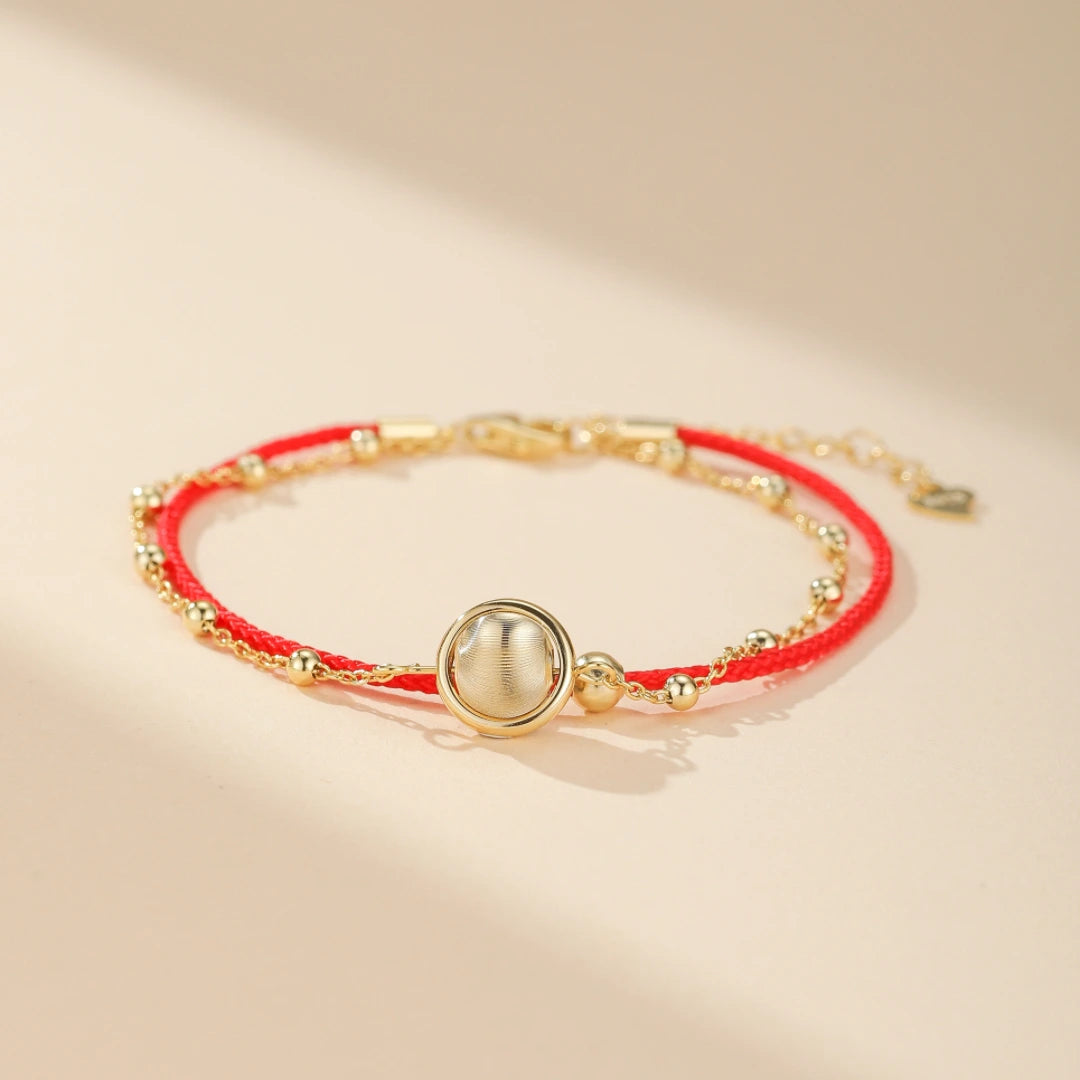 Red Thread Bracelet "Red Sun" Silver