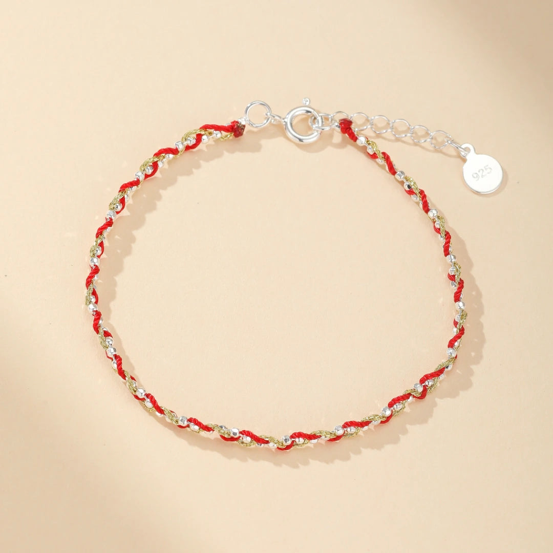 Red Thread Bracelet "Golden Spiral" Silver 14K