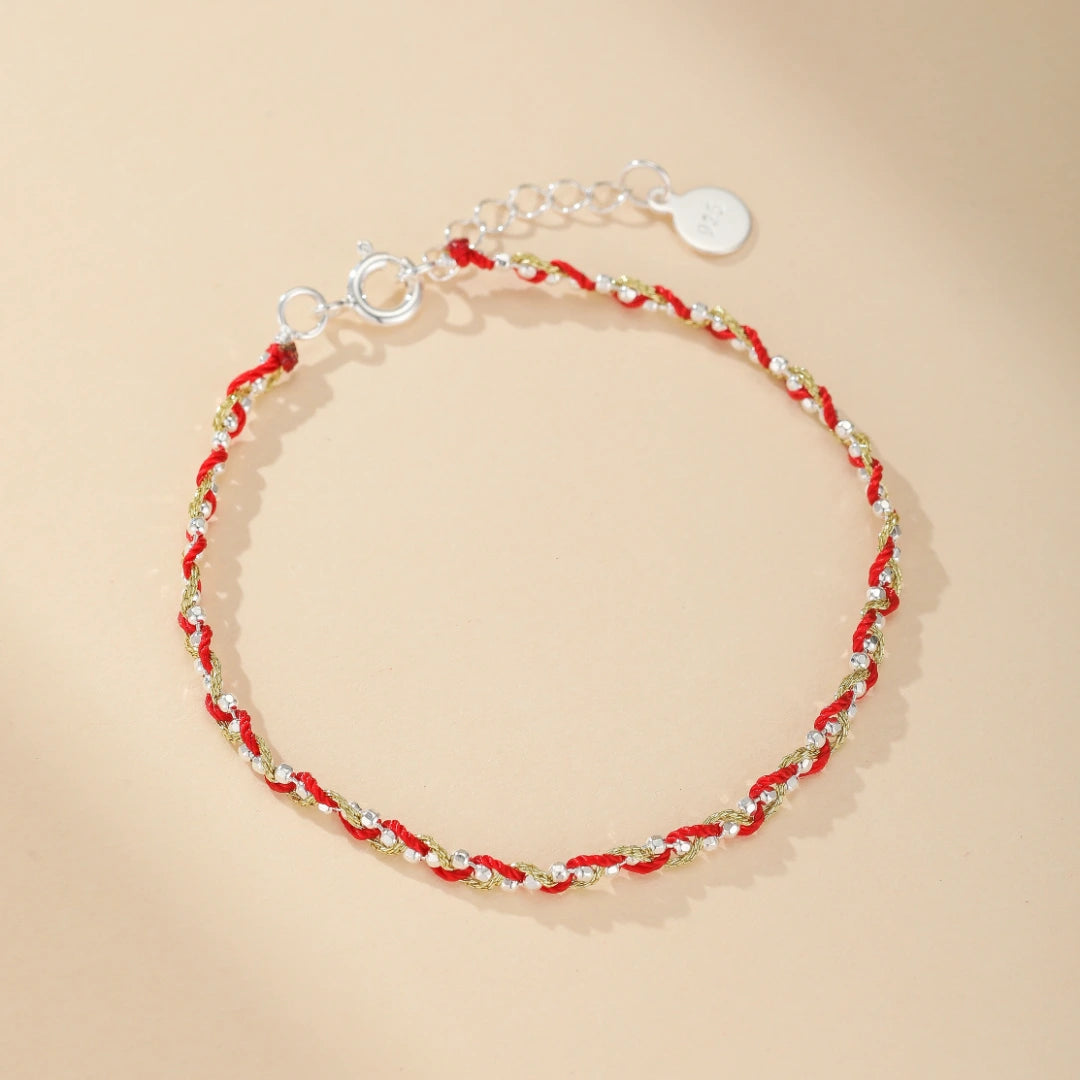 Red Thread Bracelet "Golden Spiral" Silver 14K