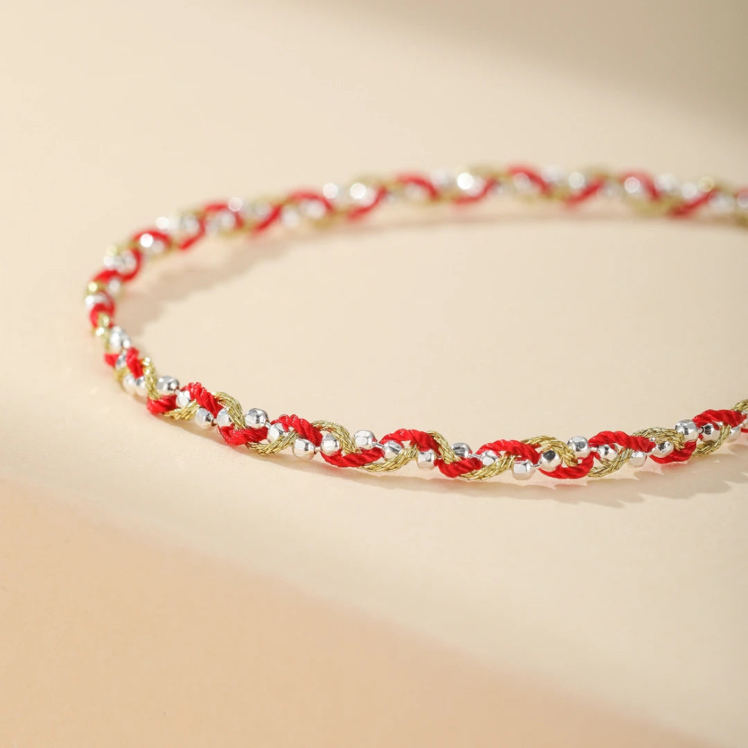 Red Thread Bracelet "Golden Spiral" Silver 14K