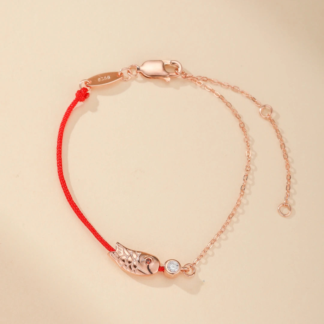 Red Thread Bracelet "Ruby Journey" Silver