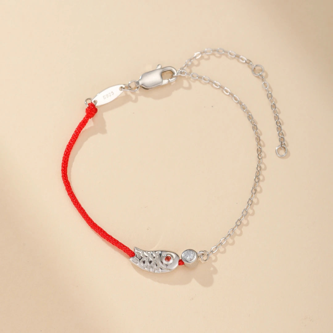 Red Thread Bracelet "Ruby Journey" Silver