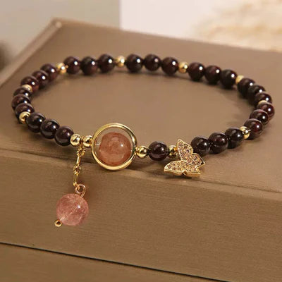 Garnet and Strawberry Quartz Bracelet "Butterfly Wonder"