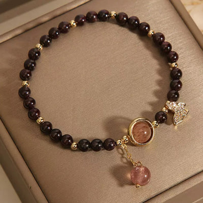 Garnet and Strawberry Quartz Bracelet "Butterfly Wonder"