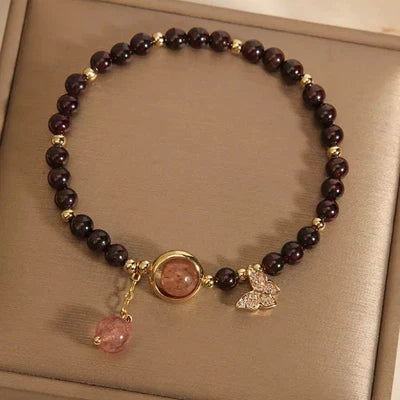 Garnet and Strawberry Quartz Bracelet "Butterfly Wonder"