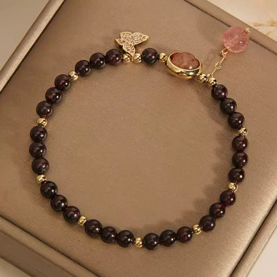 Garnet and Strawberry Quartz Bracelet "Butterfly Wonder"