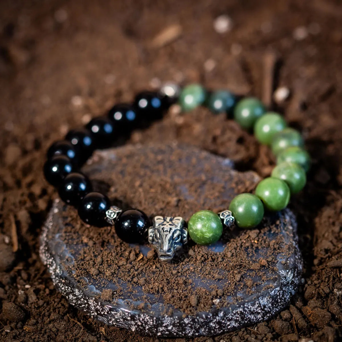 Men's Bracelet Jade Obsidian "Night Secret" Silver