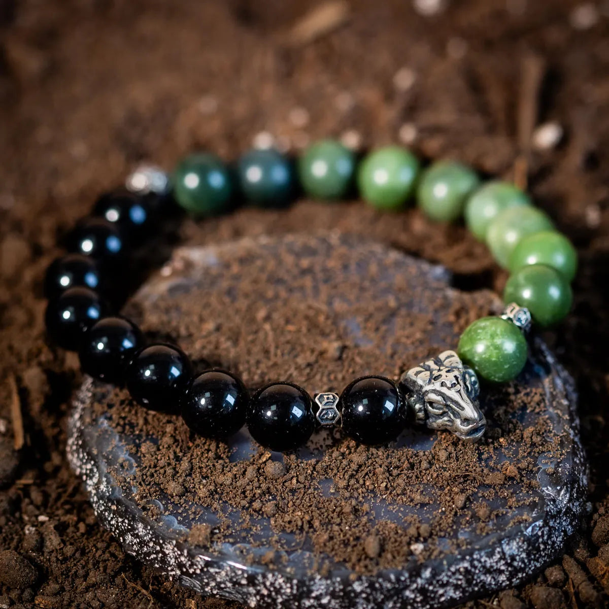 Men's Bracelet Jade Obsidian "Night Secret" Silver