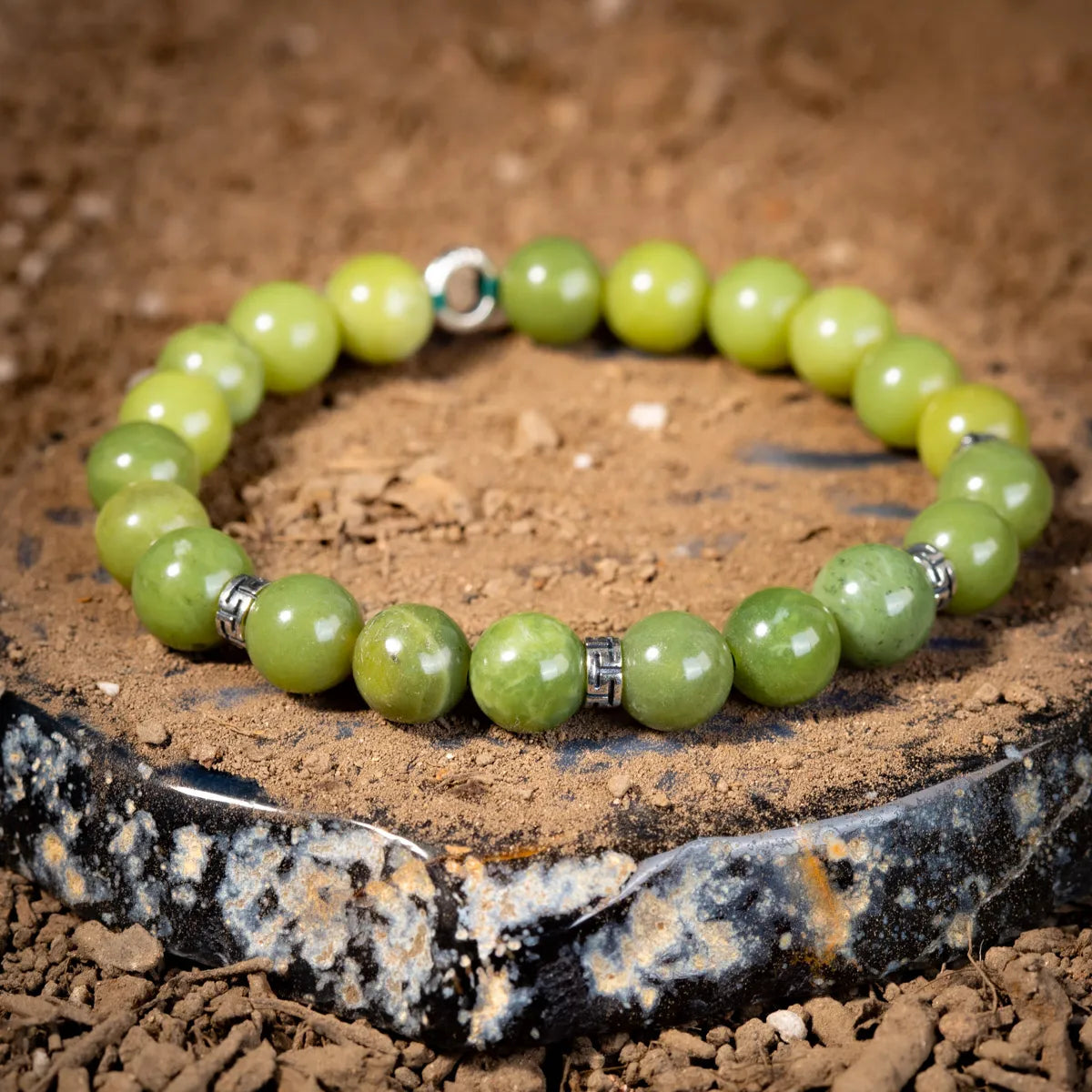 Men's Jade Bracelet "Green Force" Silver