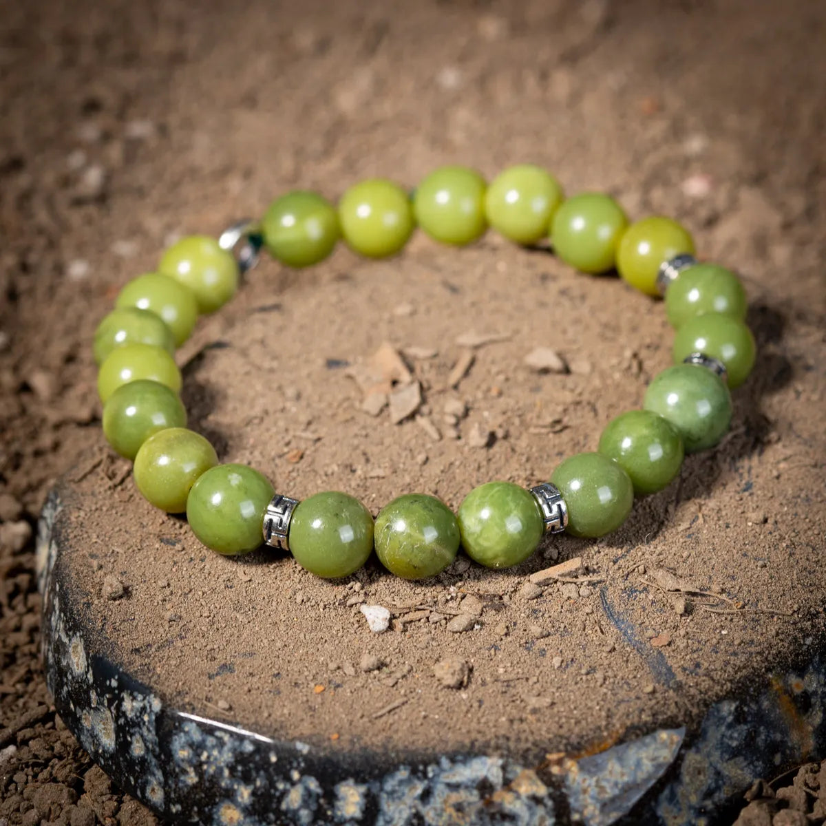 Men's Jade Bracelet "Green Force" Silver