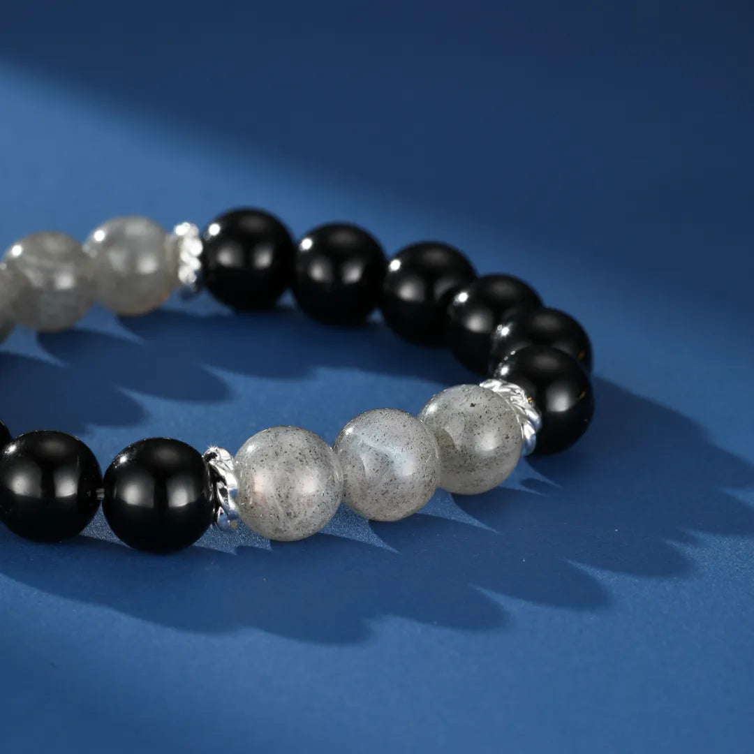 Men's Bracelet Obsidian and Labradorite "Nocturnal Wisdom" Silver