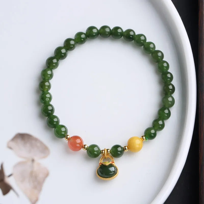 Jade Bracelet "Spiritual Beauty" Gold-Plated Silver