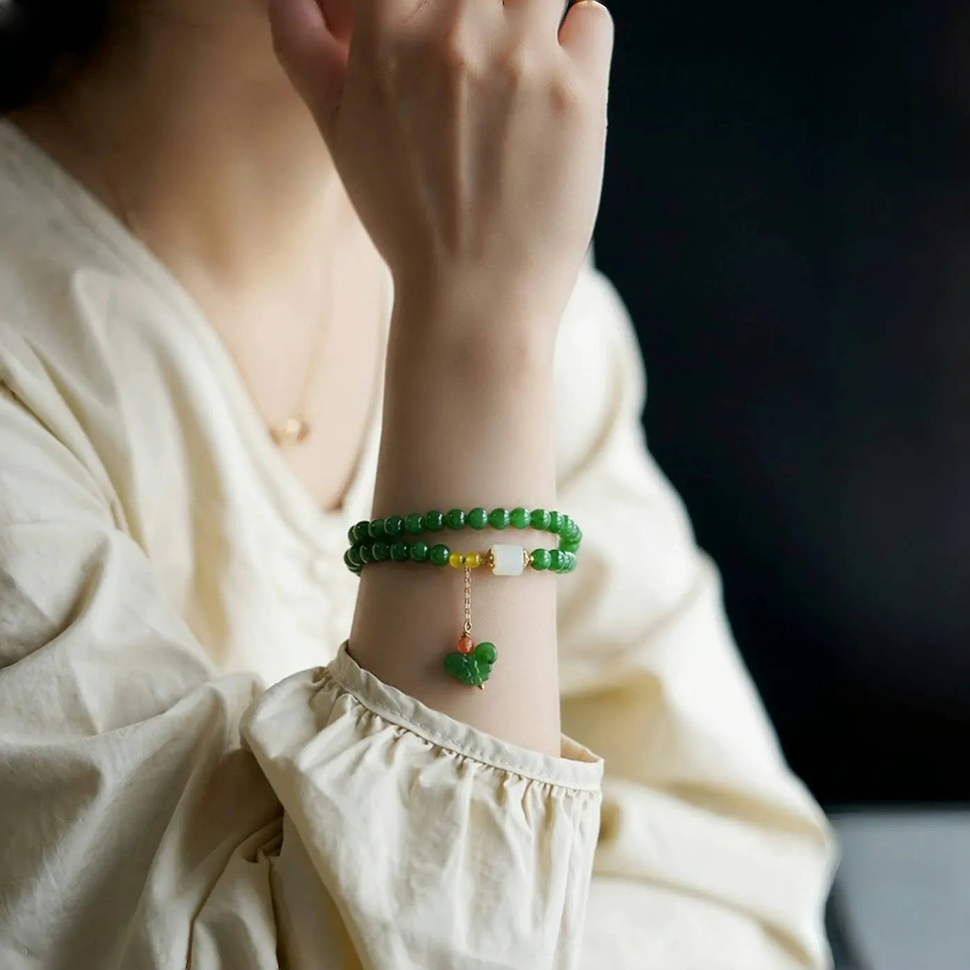 Jade Bracelet "Butterfly Sweetness" Gold-Plated Silver