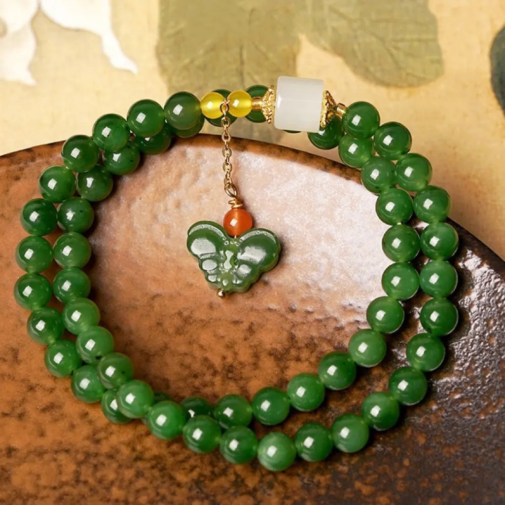 Jade Bracelet "Butterfly Sweetness" Gold-Plated Silver