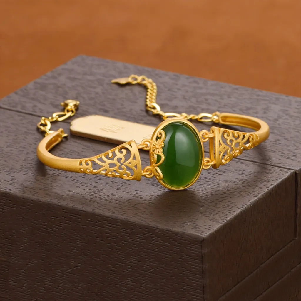 Jade Bracelet "Imperial Elegance" Gold Silver