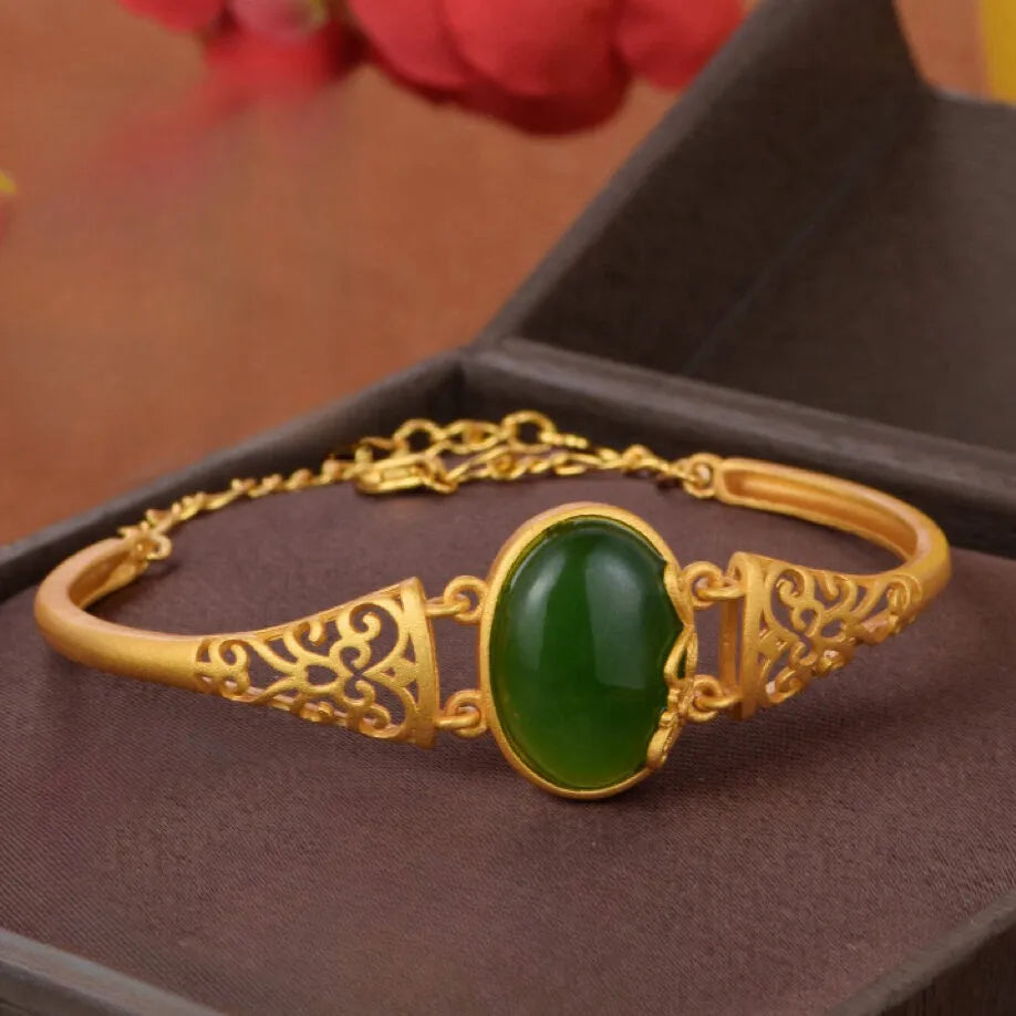 Jade Bracelet "Imperial Elegance" Gold Silver