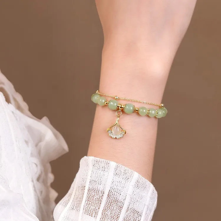 Jade Ginkgo Bracelet "Elegant Ginkgo" Gold Silver