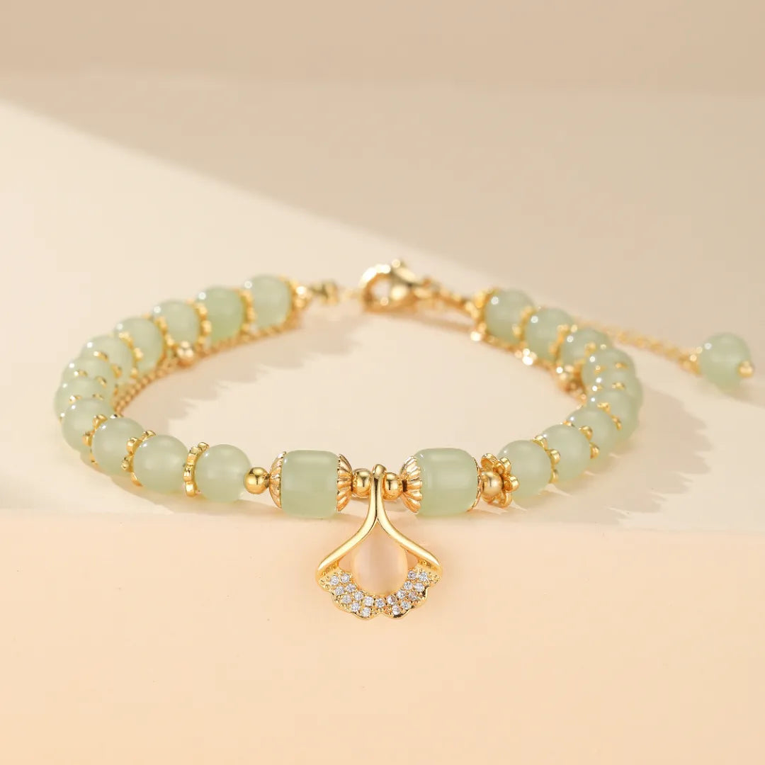 Jade Ginkgo Bracelet "Elegant Ginkgo" Gold Silver