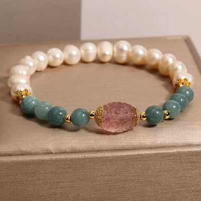 Jade Pearl and Fluorite Bracelet "Natural Purity"