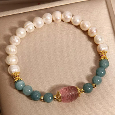 Jade Pearl and Fluorite Bracelet "Natural Purity"