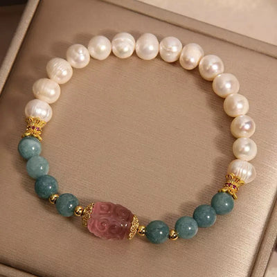 Jade Pearl and Fluorite Bracelet "Natural Purity"