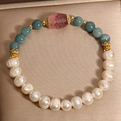 Jade Pearl and Fluorite Bracelet "Natural Purity"