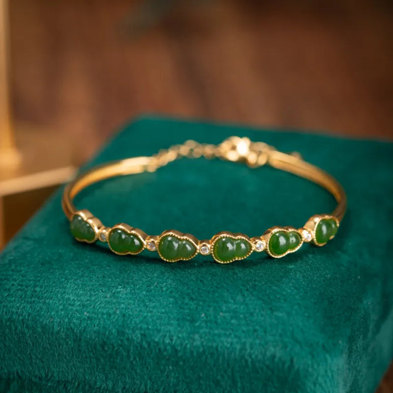 Jade Gourd Bracelet "Serene Green" Gold-Plated Silver