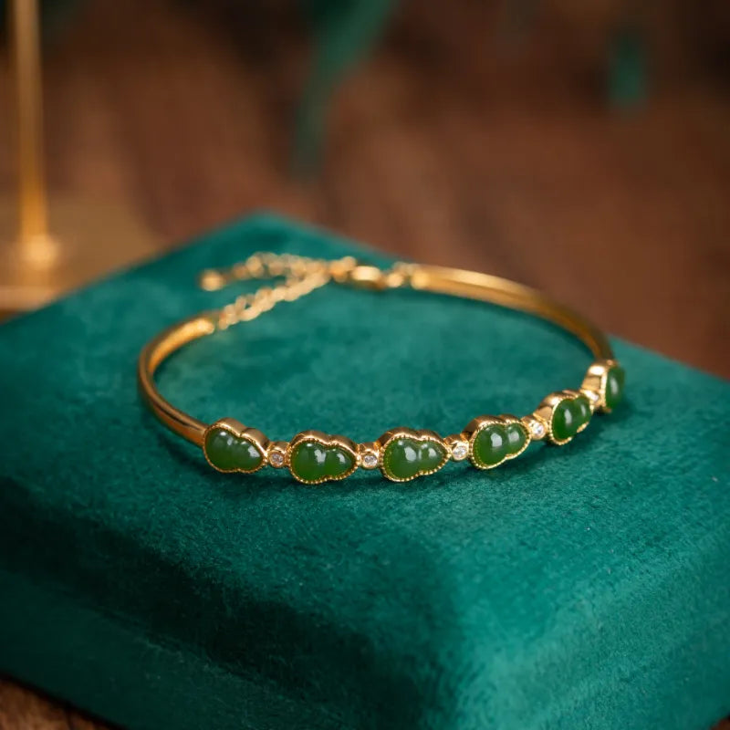 Jade Gourd Bracelet "Serene Green" Gold-Plated Silver