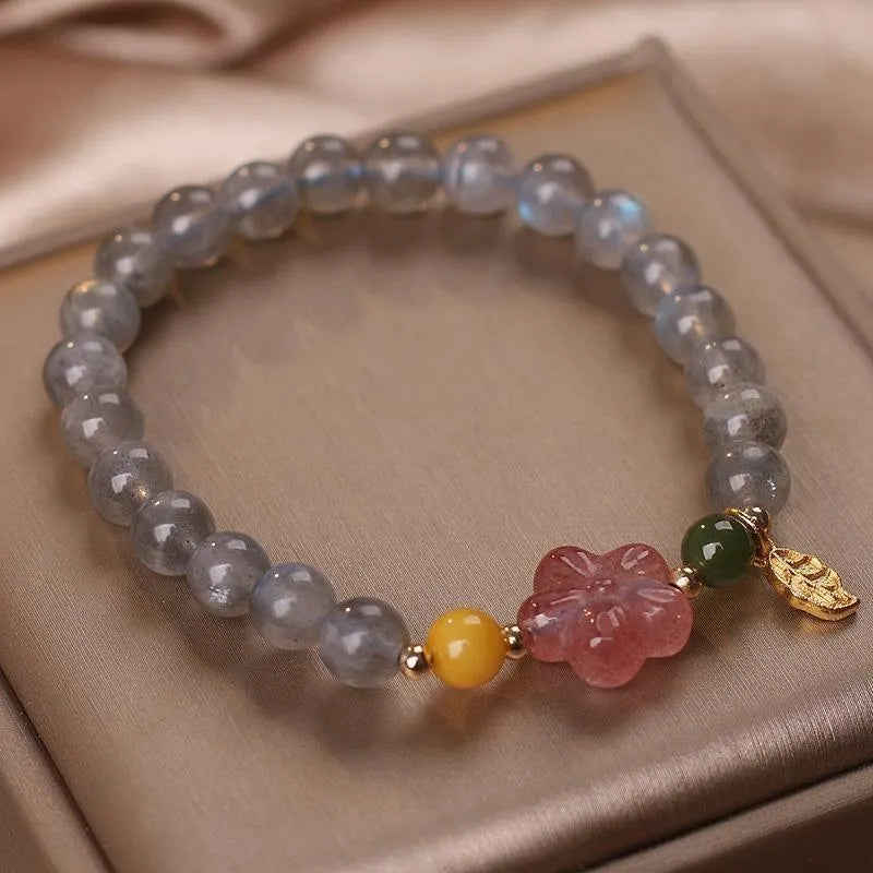 Labradorite and Strawberry Quartz Bracelet "Galaxy Flower"