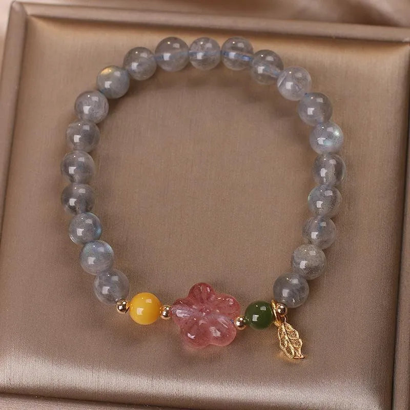 Labradorite and Strawberry Quartz Bracelet "Galaxy Flower"