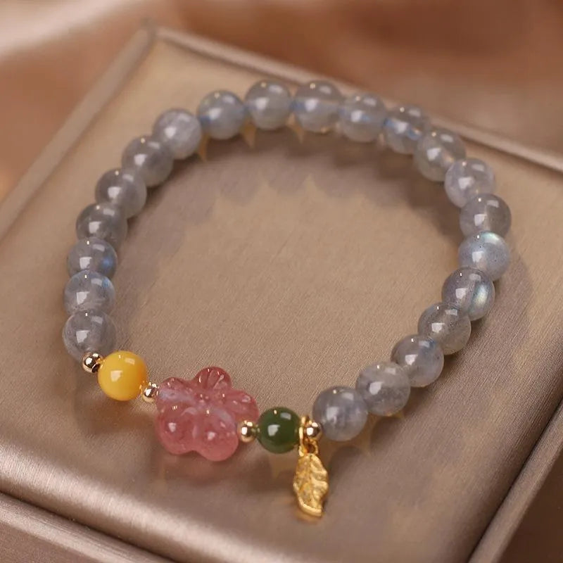 Labradorite and Strawberry Quartz Bracelet "Galaxy Flower"