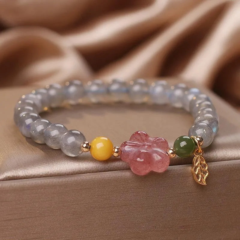 Labradorite and Strawberry Quartz Bracelet "Galaxy Flower"