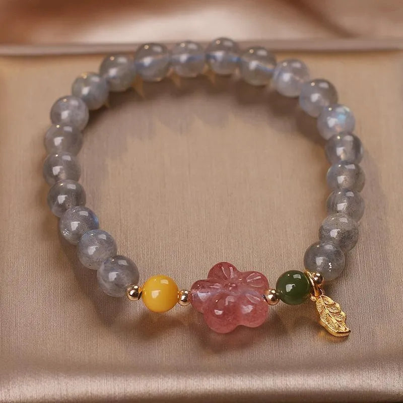 Labradorite and Strawberry Quartz Bracelet "Galaxy Flower"