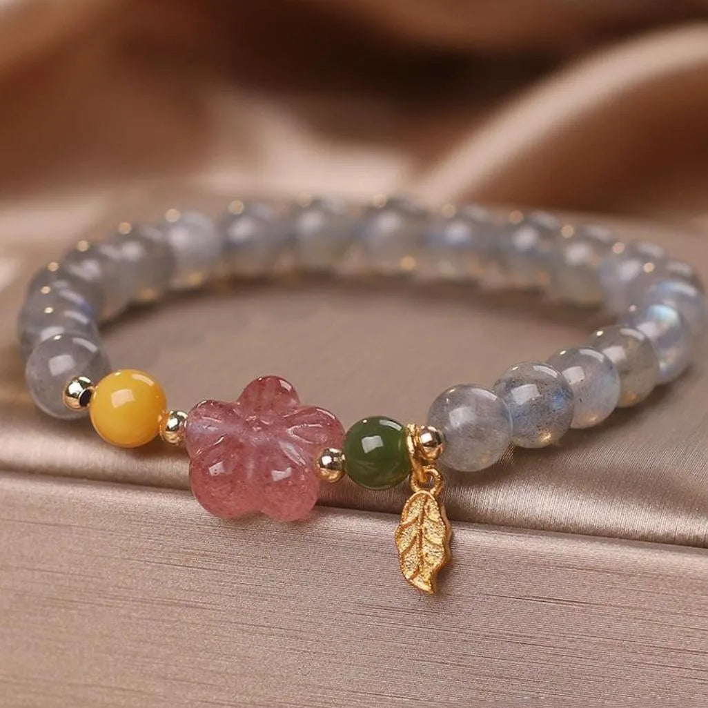 Labradorite and Strawberry Quartz Bracelet "Galaxy Flower"