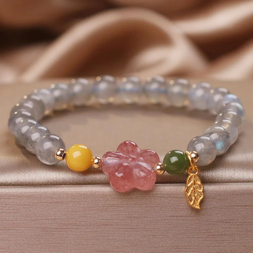 Labradorite and Strawberry Quartz Bracelet "Galaxy Flower"