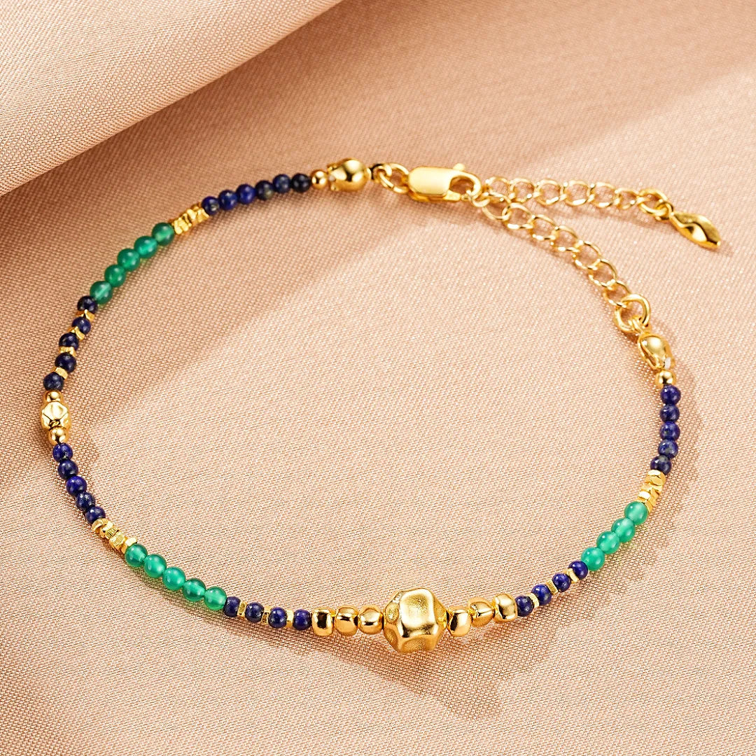Bracciale Lapislazzuli e Giada "Saggezza Interiore" Argento Dorato Oro
