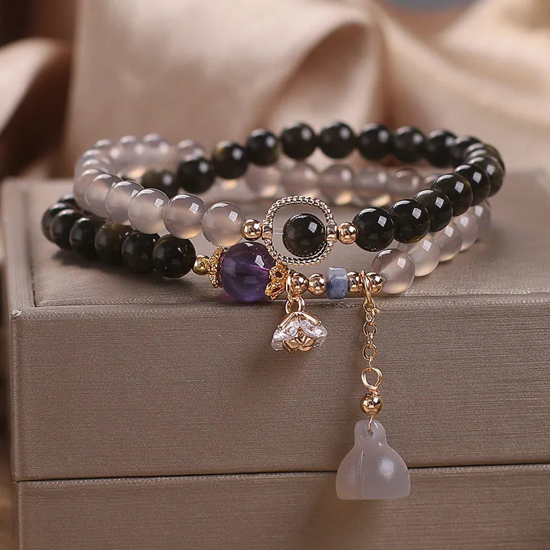 Lotus Agate and Obsidian Bracelet "Ethereal Beauty"