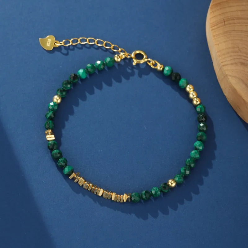 Pulsera de Malaquita "Misterio Verde" Plata Baño de Oro