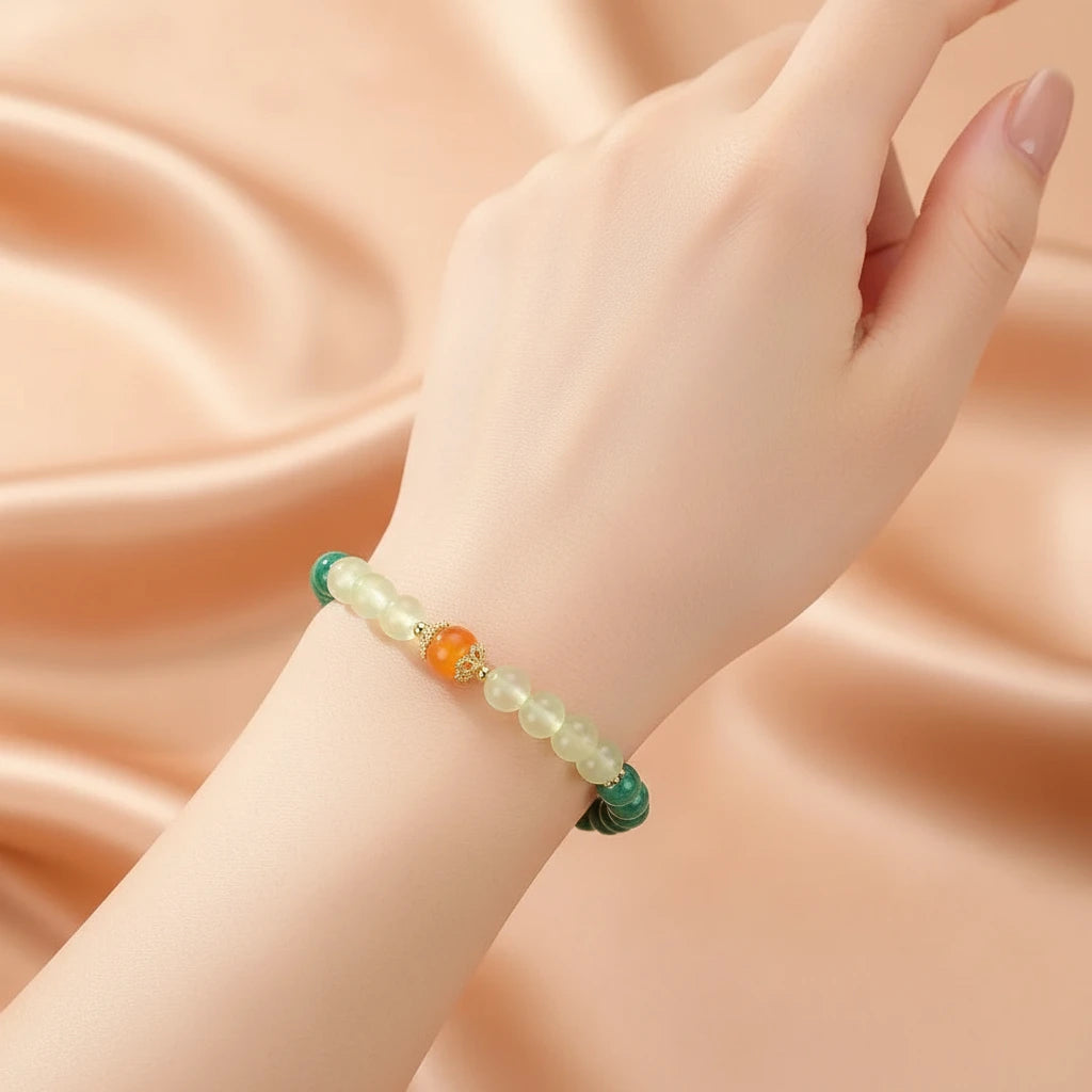 Bracelet Malachite Préhnite et Ambre "Harmonie Colorée"