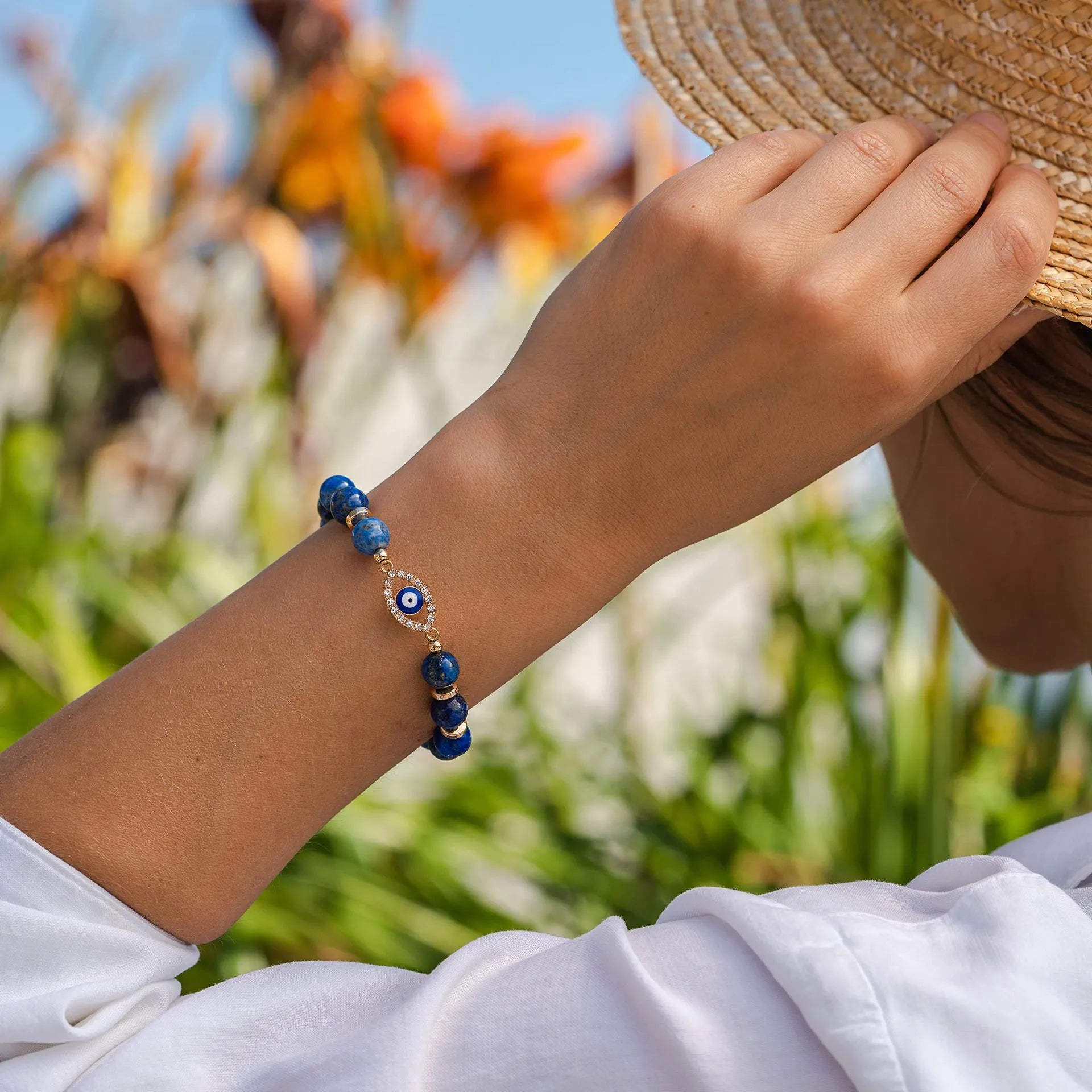 
Pulsera Mal de Ojo Lapis Lazuli "Azul Sereno"