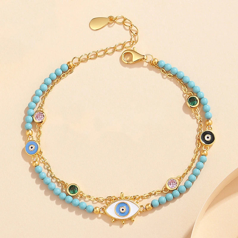 Turquoise Evil Eye Bracelet "Celestial Aura" Silver