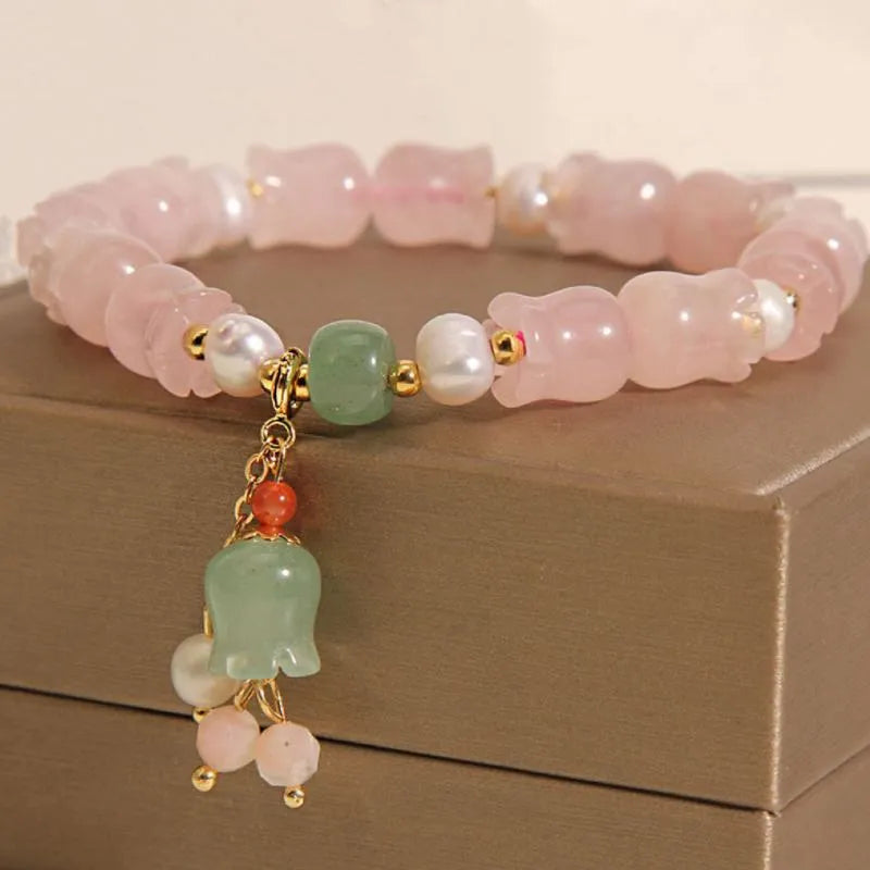 Rose Quartz Lily of the Valley Bracelet "Graceful Bloom"