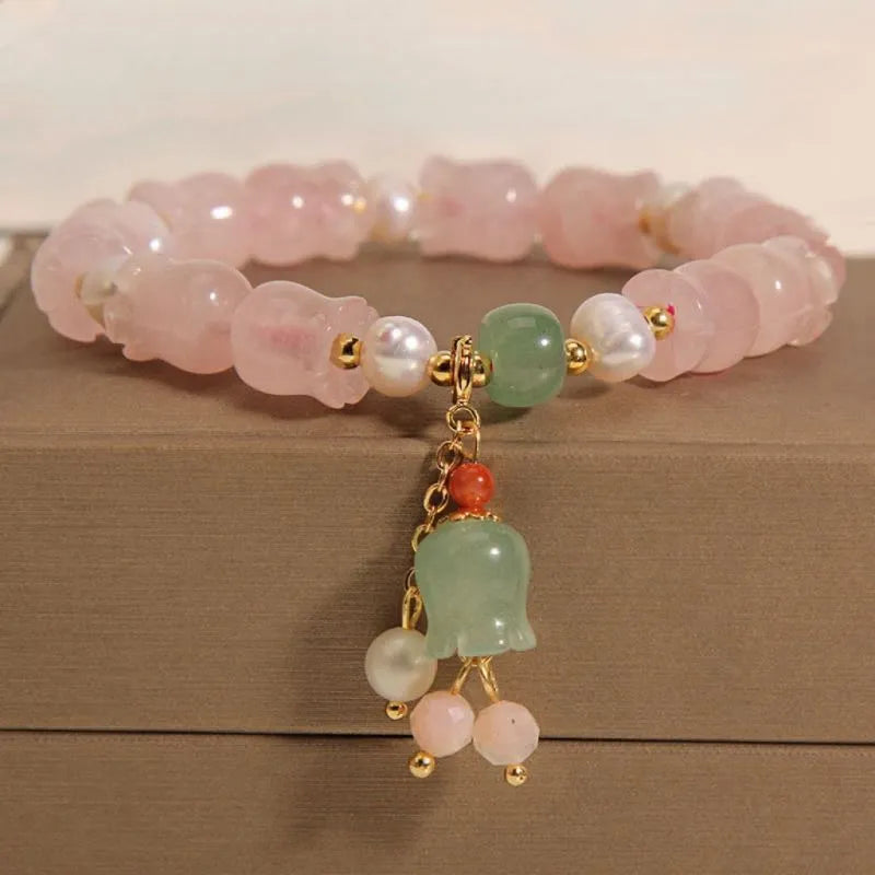 Rose Quartz Lily of the Valley Bracelet "Graceful Bloom"