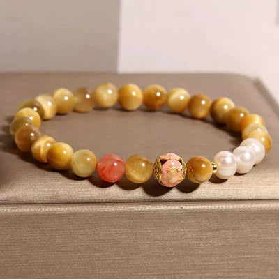 Tiger's Eye and Pearl Bracelet "Discreet Elegance"