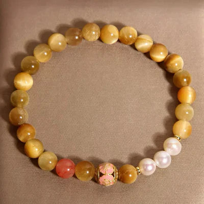 Tiger's Eye and Pearl Bracelet "Discreet Elegance"